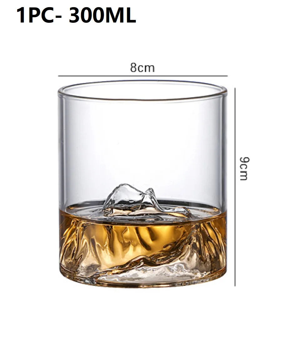 Creative Iceberg Design Whiskey Glass 3D Japanese Mountain Whisky Rock with whisky and ice in a 300ml glass