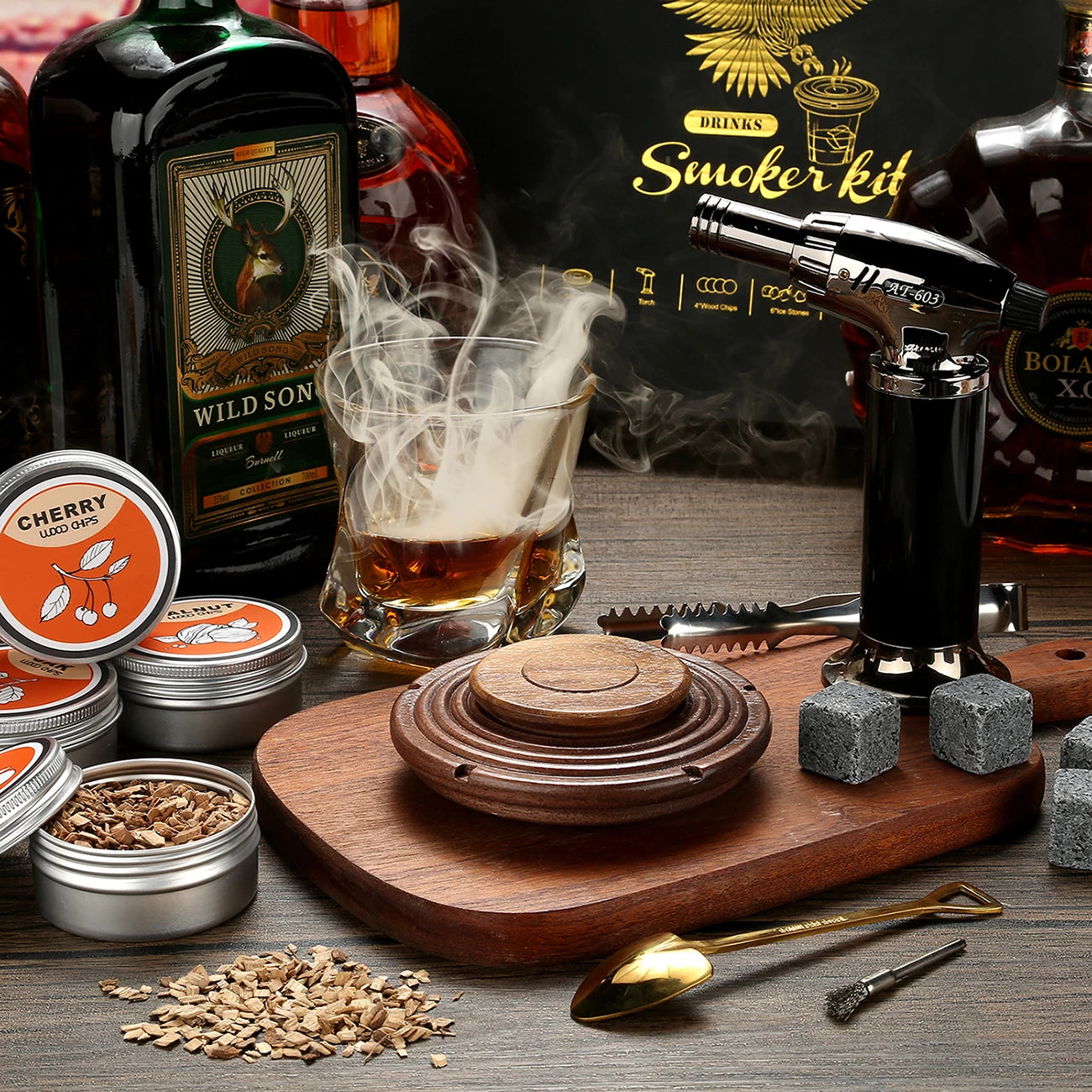 Smoked Old Fashioned cocktail with cocktail smoker kit